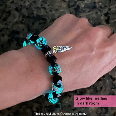 ARTSY Crafts Glow in the Dark Firefly Beads + Natural Gemstone Bracelets, Handmade in USA in Saudi Arabia