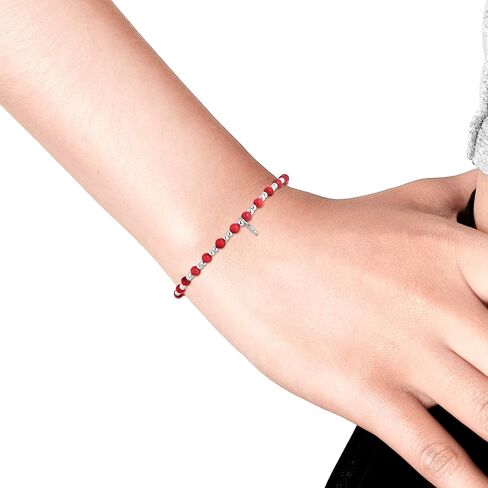 AeraVida Vibrant Stones 925 Sterling Silver Stretchable Elastic Bracelet Lightweight Charm Accessory, 7 inch in Saudi Arabia