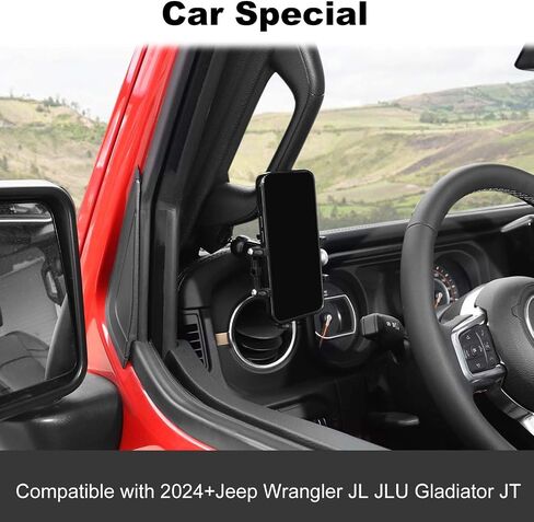 JWWY لجيب حامل الهاتف Universal Mount A-Pillar Handle حامل هاتف قابل للتعديل لعام 2024-2025 Jeep Wrangler JL JLU in Saudi Arabia