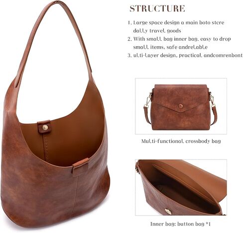 HKCLUF Hobo Bags Purses for Women 2PCS/Set,Soft Vegan Leather Slouchy Shoulder Handbags with Small Crossbody Bags for Women in Saudi Arabia