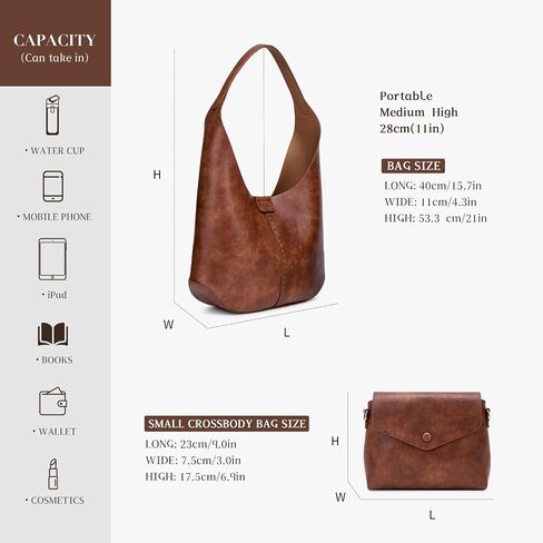 HKCLUF Hobo Bags Purses for Women 2PCS/Set,Soft Vegan Leather Slouchy Shoulder Handbags with Small Crossbody Bags for Women in Saudi Arabia