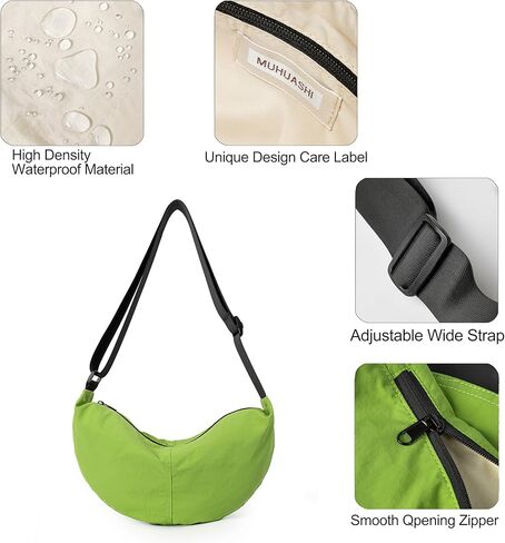 Nylon Crossbody Bag For Women Men Casual Lightweight Crescent Shoulder Hobo Purse With Wide Adjustable Strap in Kuwait