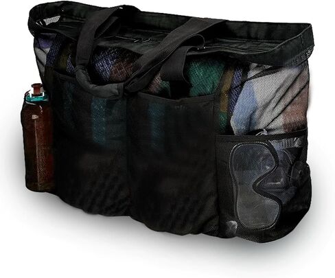 Mesh Beach Bag, Extra Large Beach Tote Bag Foldable Pool Bag with Zipper Pocket for Family Vacation Essentials in Saudi Arabia