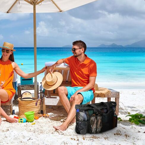Mesh Beach Bag, Extra Large Beach Tote Bag Foldable Pool Bag with Zipper Pocket for Family Vacation Essentials in Saudi Arabia