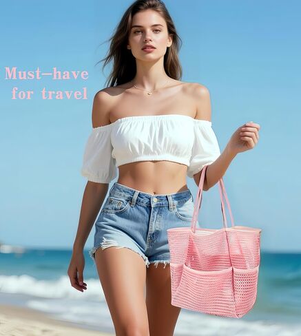 حقيبة شاطئية شاطئ ， أكياس حمل الشاطئ للنساء الكبير قابلة للطي للسباحة حمام السباحة أكياس السفر/السفر/الإجازة in Kuwait