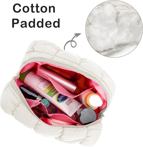 E-Tree Cute Makeup Bag,Quilted Cosmetic Bag,Make up Pouch for Purse,Toiletry Zipper Pouch,Checkered Bag,Travel Case,Storage Pouches for Organization (Hot Pink) in Kuwait