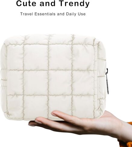 E-Tree Cute Makeup Bag,Quilted Cosmetic Bag,Make up Pouch for Purse,Toiletry Zipper Pouch,Checkered Bag,Travel Case,Storage Pouches for Organization (Hot Pink) in Kuwait