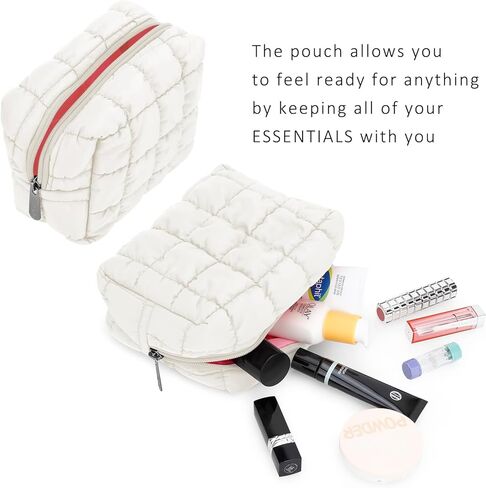 E-Tree Cute Makeup Bag,Quilted Cosmetic Bag,Make up Pouch for Purse,Toiletry Zipper Pouch,Checkered Bag,Travel Case,Storage Pouches for Organization (Hot Pink) in Kuwait