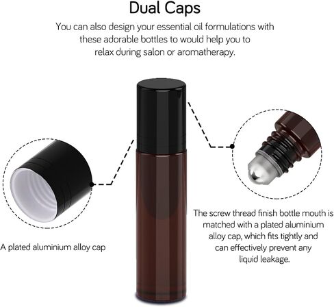 PrettyCare Set of 12, 10 ml Amber Glass Roller Bottles for Essential Oil with Stainless Steel Roller Ball - Refillable Leak-proof Empty Roll on Bottles with Black Caps for Travel, Perfume in Saudi Arabia