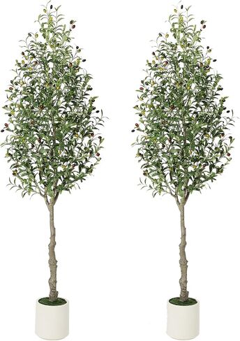 7ft Faux Olive Tree Fake Silk Olive Tree with Moss and White Bamboo Texture Planter Pot, Realistic Oliveand Leaves Artificial Tree Tall Plants for Home Yard Office Decor Indoor Outdoor 2 PCS in Saudi Arabia