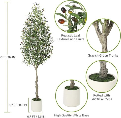 7ft Faux Olive Tree Fake Silk Olive Tree with Moss and White Bamboo Texture Planter Pot, Realistic Oliveand Leaves Artificial Tree Tall Plants for Home Yard Office Decor Indoor Outdoor 2 PCS in Saudi Arabia