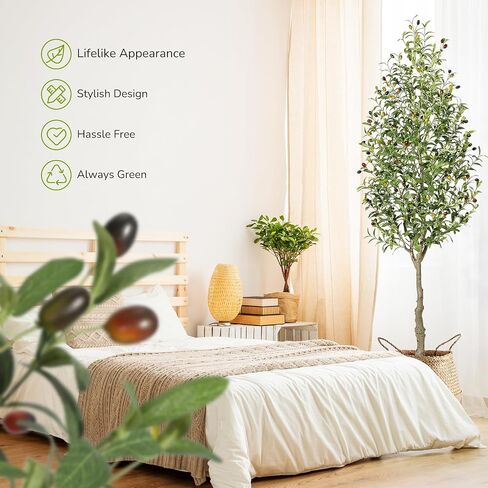 7ft Faux Olive Tree Fake Silk Olive Tree with Moss and White Bamboo Texture Planter Pot, Realistic Oliveand Leaves Artificial Tree Tall Plants for Home Yard Office Decor Indoor Outdoor 2 PCS in Saudi Arabia