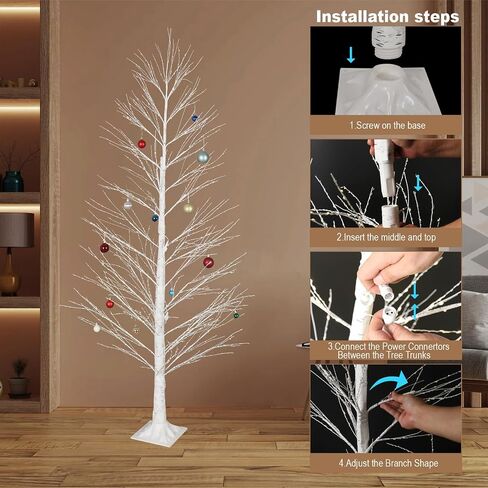 6FT Enchanting Birch Tree with 1300 LED Lights, Twinkle Light White Christmas Tree with Timer IP44 Waterproof for Indoor Outdoor Festival Wedding Party Christmas Decorations in Saudi Arabia