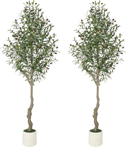 7ft Faux Olive Tree Fake Silk Olive Tree with Moss and White Bamboo Texture Planter Pot, Realistic Oliveand Leaves Artificial Tree Tall Plants for Home Yard Office Decor Indoor Outdoor 2 PCS in Saudi Arabia