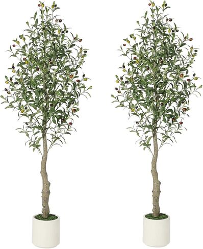 7ft Faux Olive Tree Tree مزيف شجرة زيتون حريرية مع طحلب ووعاء من الملمس الخيزر in Saudi Arabia