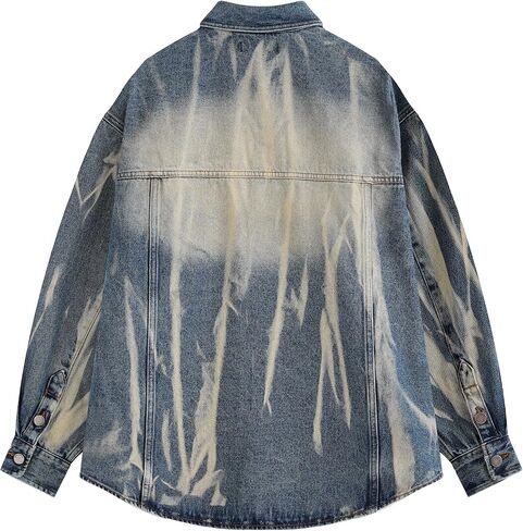 Denim Shirt Men,Bleached Denim Button-Down Shirt,Distressed Acid Wash Pattern in Saudi Arabia
