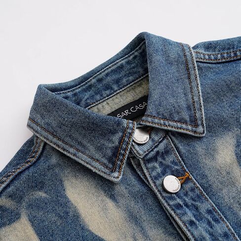 Denim Shirt Men,Bleached Denim Button-Down Shirt,Distressed Acid Wash Pattern in Saudi Arabia