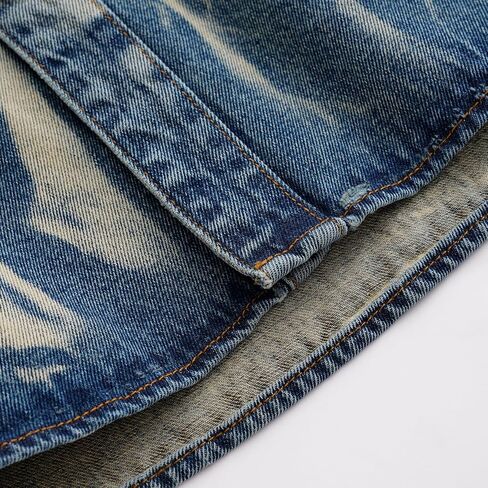 Denim Shirt Men,Bleached Denim Button-Down Shirt,Distressed Acid Wash Pattern in Saudi Arabia