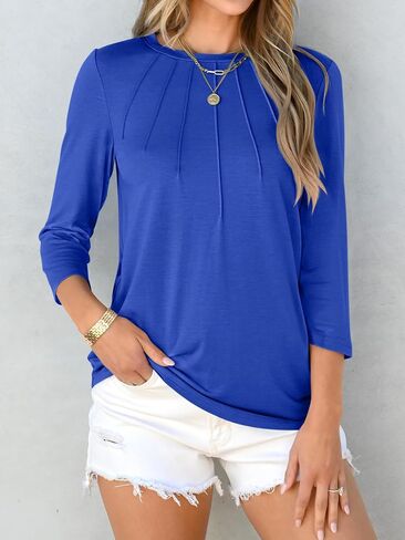 ANRABESS Women Dressy Casual Blouse 3/4 Sleeve Shirts Pleated Round Neck Business Work Tunic Tops Spring Summer Tees in Saudi Arabia