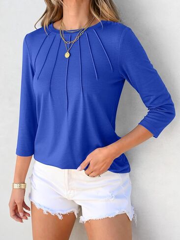 ANRABESS Women Dressy Casual Blouse 3/4 Sleeve Shirts Pleated Round Neck Business Work Tunic Tops Spring Summer Tees in Saudi Arabia