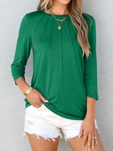 ANRABESS Women Dressy Casual Blouse 3/4 Sleeve Shirts Pleated Round Neck Business Work Tunic Tops Spring Summer Tees in Saudi Arabia