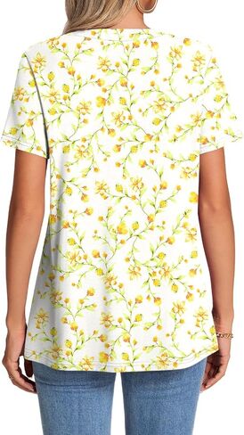 CATHY Womens Summer Tunic Tops Short Sleeve V-neck Henley Shirts Trendy Button Blouses in Kuwait