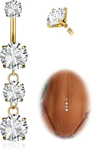1PC 14G Belly Button Rings G23 Titanium Dangle Belly Piercing Navel Rings CZ Curved Barbell Internally Threaded Dangling Belly Jewelry for Women in Saudi Arabia