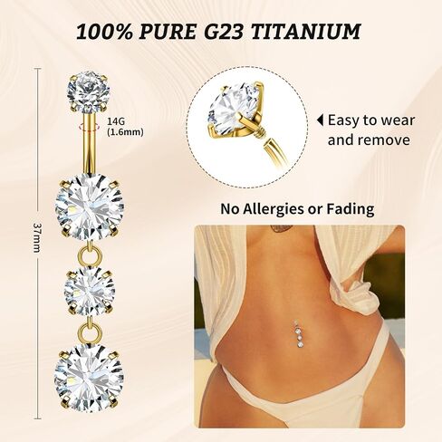 1PC 14G Belly Button Rings G23 Titanium Dangle Belly Piercing Navel Rings CZ Curved Barbell Internally Threaded Dangling Belly Jewelry for Women in Saudi Arabia