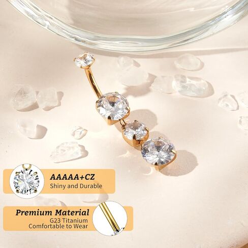 1PC 14G Belly Button Rings G23 Titanium Dangle Belly Piercing Navel Rings CZ Curved Barbell Internally Threaded Dangling Belly Jewelry for Women in Saudi Arabia