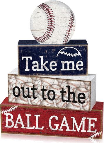 4 Pcs Baseball Decorations Rustic Baseball Wooden Signs Blocks Baseball Room Decor Baseball Tabletop Centerpieces Baseball Decor for Home Bedroom Shelf Locker Room Tiered Tray Party Decor in Saudi Arabia