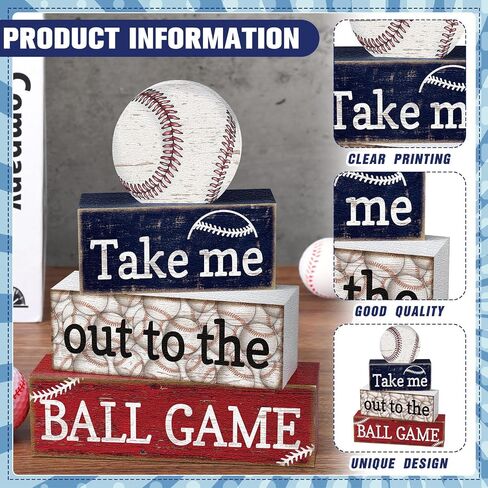 4 Pcs Baseball Decorations Rustic Baseball Wooden Signs Blocks Baseball Room Decor Baseball Tabletop Centerpieces Baseball Decor for Home Bedroom Shelf Locker Room Tiered Tray Party Decor in Saudi Arabia
