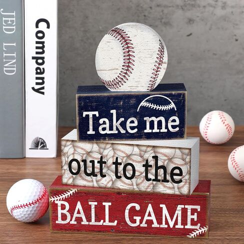 4 Pcs Baseball Decorations Rustic Baseball Wooden Signs Blocks Baseball Room Decor Baseball Tabletop Centerpieces Baseball Decor for Home Bedroom Shelf Locker Room Tiered Tray Party Decor in Saudi Arabia