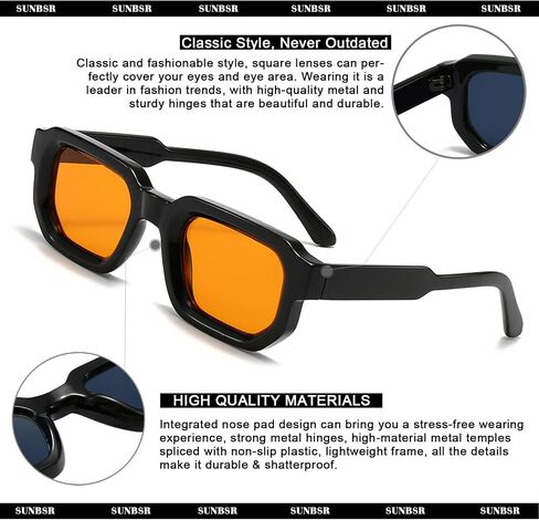 Retro Rectangle Sunglasses for Men Women Trendy Small Square Thick Frame Sun Glasses 90s Vintage Shades in Saudi Arabia