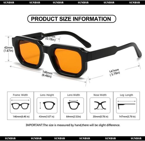 Retro Rectangle Sunglasses for Men Women Trendy Small Square Thick Frame Sun Glasses 90s Vintage Shades in Saudi Arabia