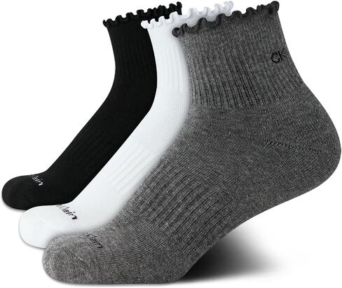 Calvin Klein Womens Quarter Socks - 3 حزمة من القطن المغطى بالقطن نصف طاقم الجوارب للنساء مع الكفة حافة الخس (4-10) in Saudi Arabia