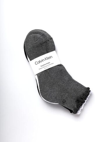 Calvin Klein Womens Quarter Socks - 3 حزمة من القطن المغطى بالقطن نصف طاقم الجوارب للنساء مع الكفة حافة الخس (4-10) in Saudi Arabia
