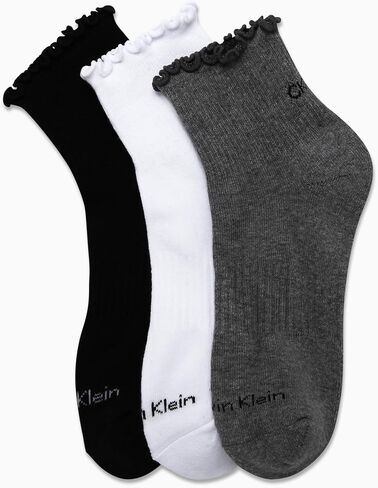 Calvin Klein Womens Quarter Socks - 3 حزمة من القطن المغطى بالقطن نصف طاقم الجوارب للنساء مع الكفة حافة الخس (4-10) in Saudi Arabia