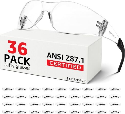 نظارات سلامة واضحة الجزء الأكبر من 36 ، ANSI Z87.1 googles السلامة للرجال النساء ، إثبات التأثير وحماية العين المضادة للخلع للمختبر ، البناء ، إطلاق النار ، النجارة ، في الهواء الطلق in Kuwait