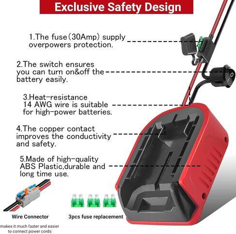 EID Power Wheels Adapter for Ridgid AEG 18V Battery Hyper Battery Dock Power Connector with 14AW Wire and Fuse for DIY Use, RC Toy, Rc Car Truck, e-Bike in Saudi Arabia