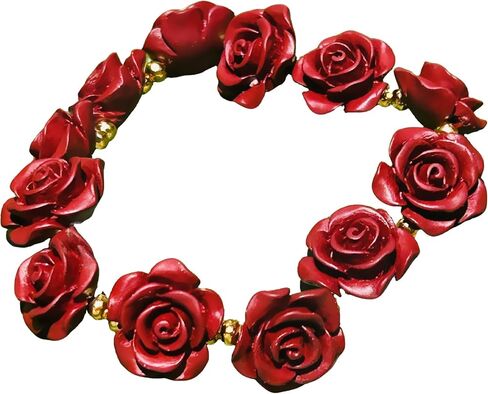 Vintage Rose Flower Bracelet Stretch Red Bracelets for Women Protection Lucky Love Classy Unique Adjustable Floral Bangle Jewelry Accessories Gift for Lady Girlfriend Wife Mom in Kuwait