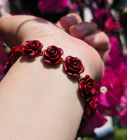 Vintage Rose Flower Bracelet Stretch Red Bracelets for Women Protection Lucky Love Classy Unique Adjustable Floral Bangle Jewelry Accessories Gift for Lady Girlfriend Wife Mom in Kuwait