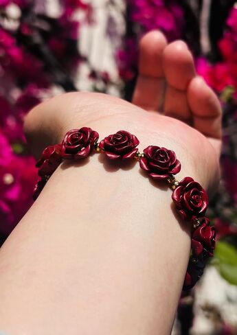 Vintage Rose Flower Bracelet Stretch Red Bracelets for Women Protection Lucky Love Classy Unique Adjustable Floral Bangle Jewelry Accessories Gift for Lady Girlfriend Wife Mom in Kuwait
