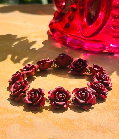 Vintage Rose Flower Bracelet Stretch Red Bracelets for Women Protection Lucky Love Classy Unique Adjustable Floral Bangle Jewelry Accessories Gift for Lady Girlfriend Wife Mom in Kuwait