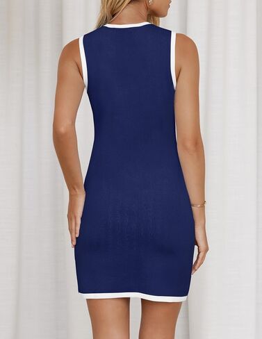 ZESICA Women's 2025 Summer Sleeveless Mini Dress Crewneck Button Knit Color Block Bodycon Party Short Dresses with Pockets in Saudi Arabia