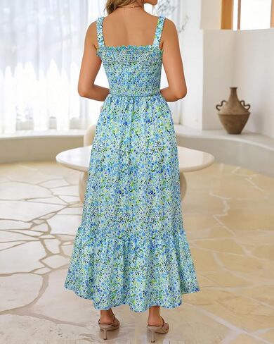 Youtalia للسيدات ، فستان Maxi Maxi Summer Boho Disual Square Devel Ad-line Long Long Strap Facaltes Sundresses in Kuwait