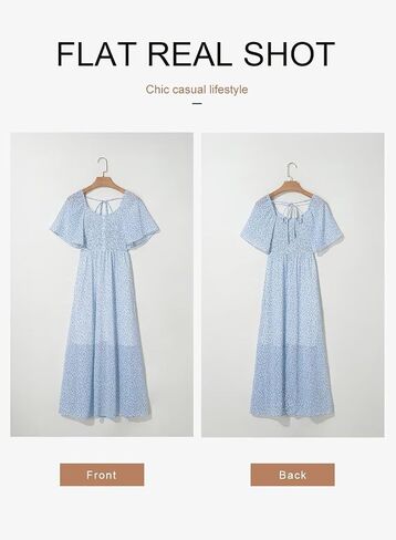 Dokotoo Womens Dresses 2025 Square Neck Tie Backless Summer Dresses Cap Sleeve Floral Buttoned Empire Waist Maxi Dress in Saudi Arabia