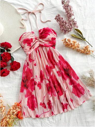 SOLY HUX Women's Tie Dye Cami Dress Halter Backless Sleeveless A Line Short Summer Dresses Sundress in Kuwait