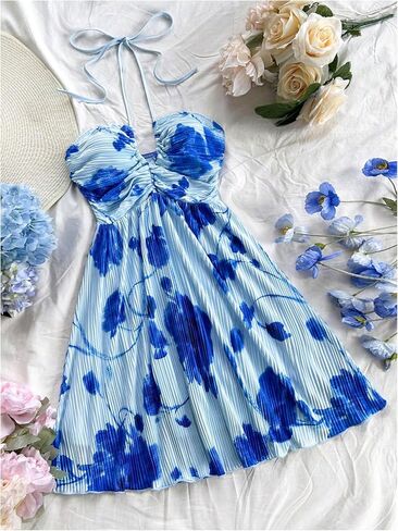 SOLY HUX Women's Tie Dye Cami Dress Halter Backless Sleeveless A Line Short Summer Dresses Sundress in Saudi Arabia