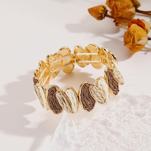 Coiris Raffia Bangle Bracelets for Women Boho Handmade Chunky Bracelet Bohemia Statement Raffia Bracelet For Women in Saudi Arabia