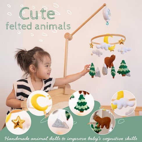 Crib Mobile Motor - Baby Mobile Music Box with 3 Modes (Turn & Music, Turn Only, Music Only) Plays 12 Piano Lullabies (30 Min Auto Off) - Holder for DIY Clamp Mobile (Music Box only) in Saudi Arabia